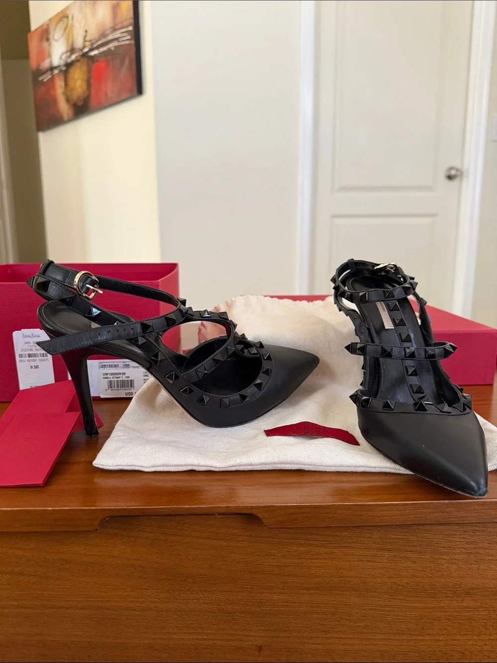 Valentino Studded Pointed-Toe Strappy Pumps - Black